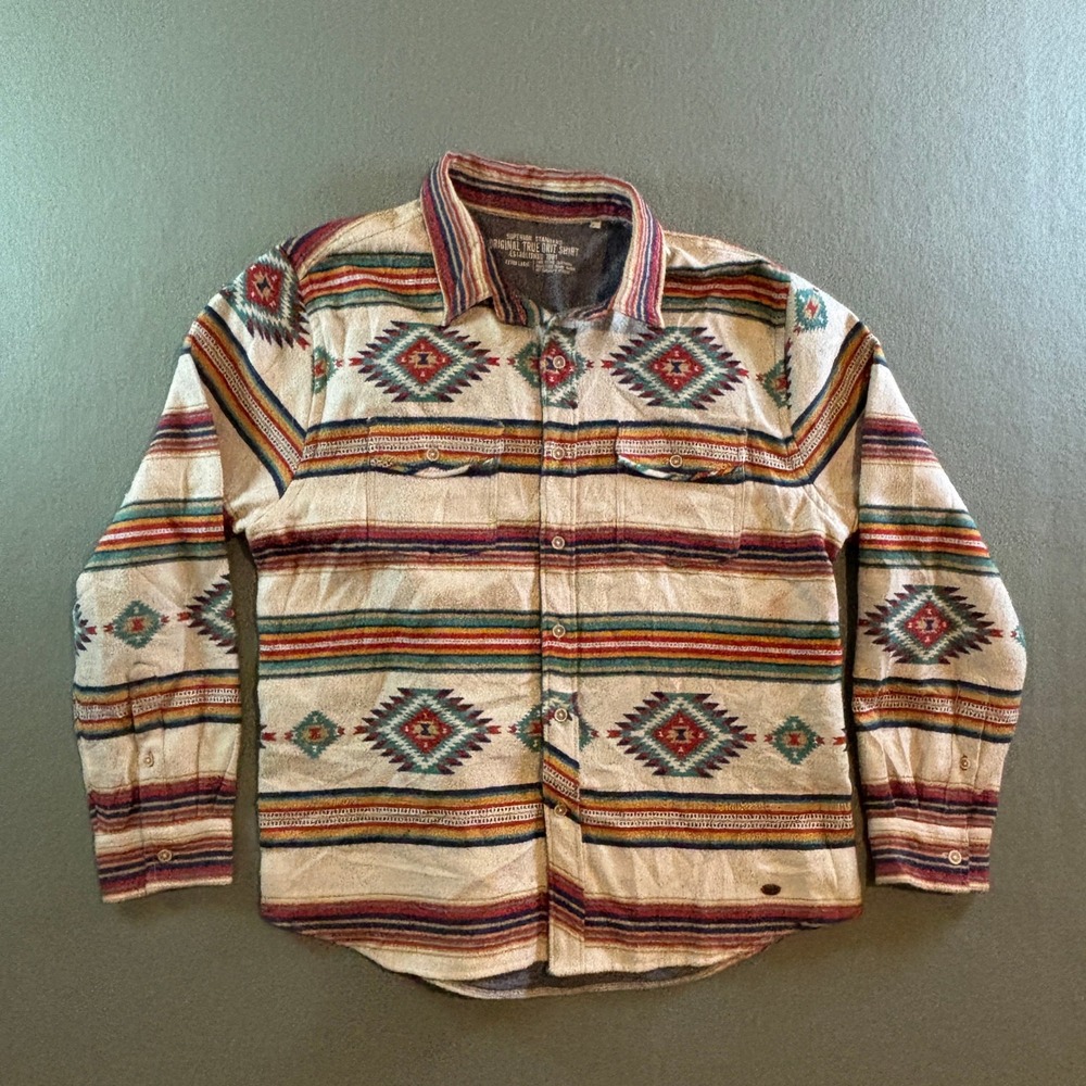 True Grit Southwestern Flannel Shirt Mens XL Long Sleeve Aztec Stripe Western